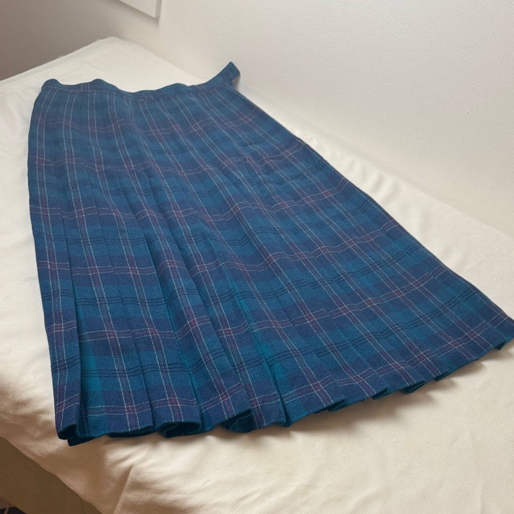 Pendleton Teal and Navy Plaid A-Line Skirt